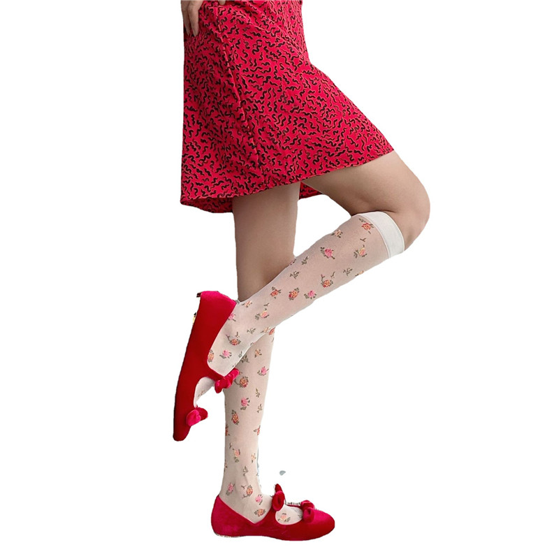 Thin Transparent Tube Socks Core-spun Silk Jacquard Stockings