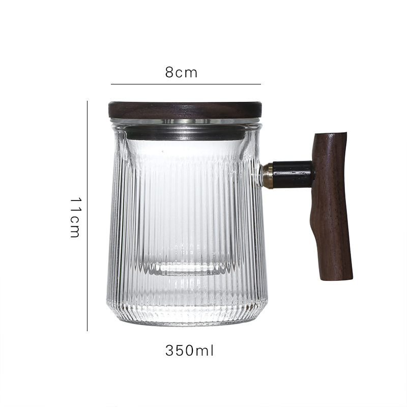 Heat-Resistant Glass Tea Water Separation With Lid Office Filter Tea Cup with Wooden Handle Cup Mug