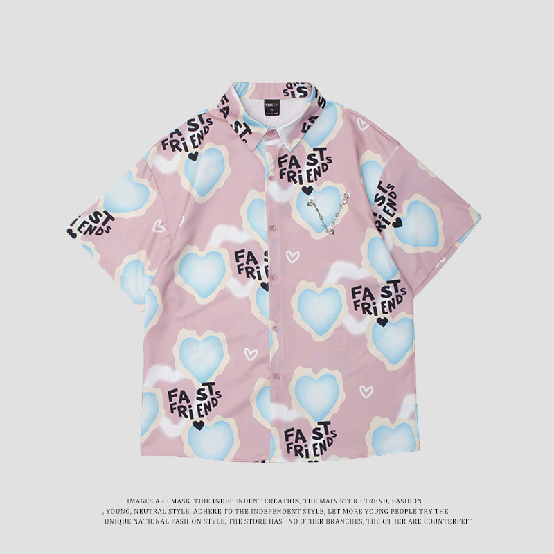 Love Full Print Short-Sleeved Shirt Men and Women Hip-Hop