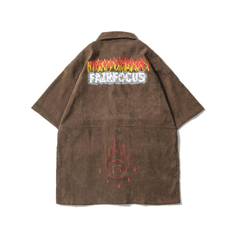 High Street Fashion Brand Flame Print Short-sleeved Shirt