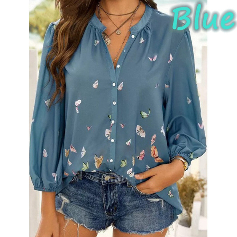 Women's Printed Long-Sleeved Lapel Shirt