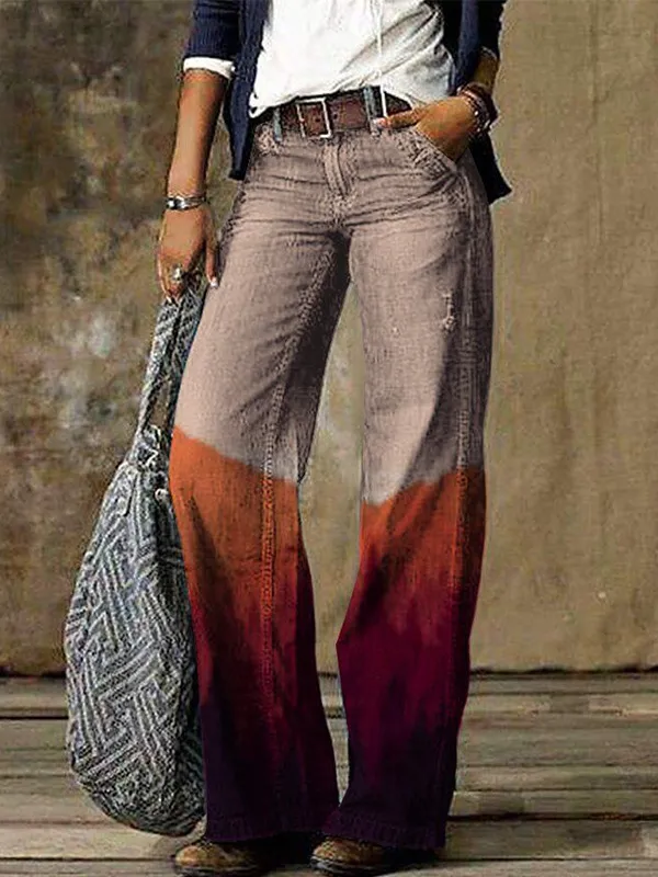 Women's Loose Faux Denim Wide-Leg Pants - C-Xl