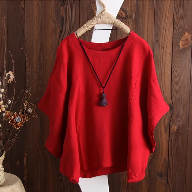 Women's Casual Loose Sleeves Breathable Cotton And Linen T Shirt Top