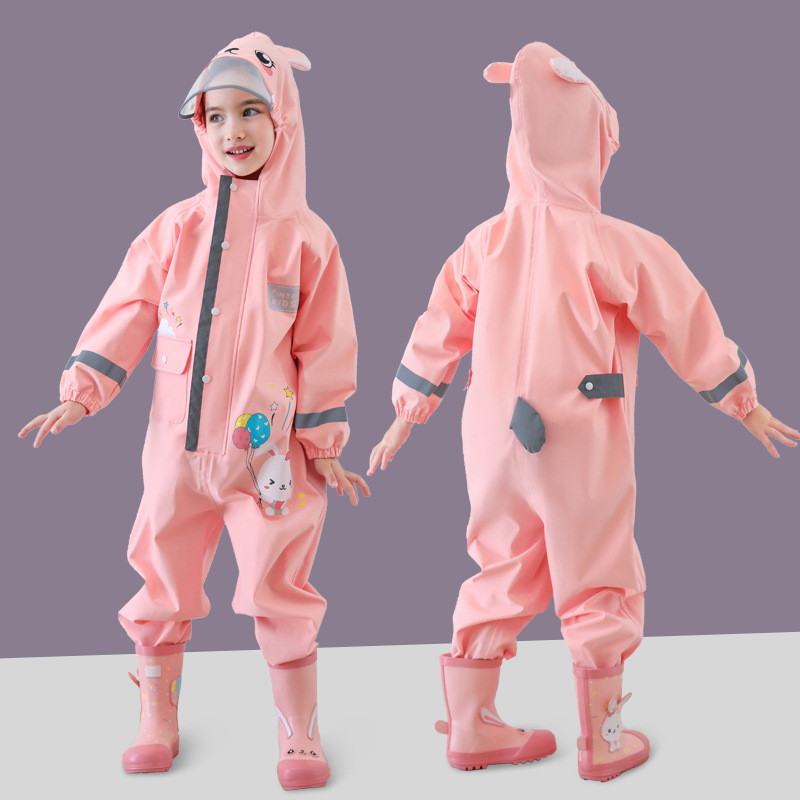 Childrens One-Piece Raincoat Elementary School Dinosaur Rain Pants Suit Full Body Protection Against Rainstorm