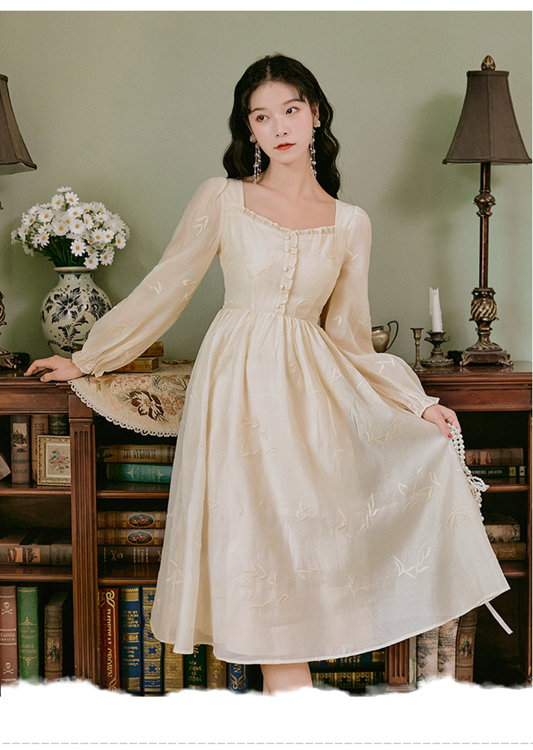Waist Temperament Gentle Wind Puff Sleeve Lisianthus Dress