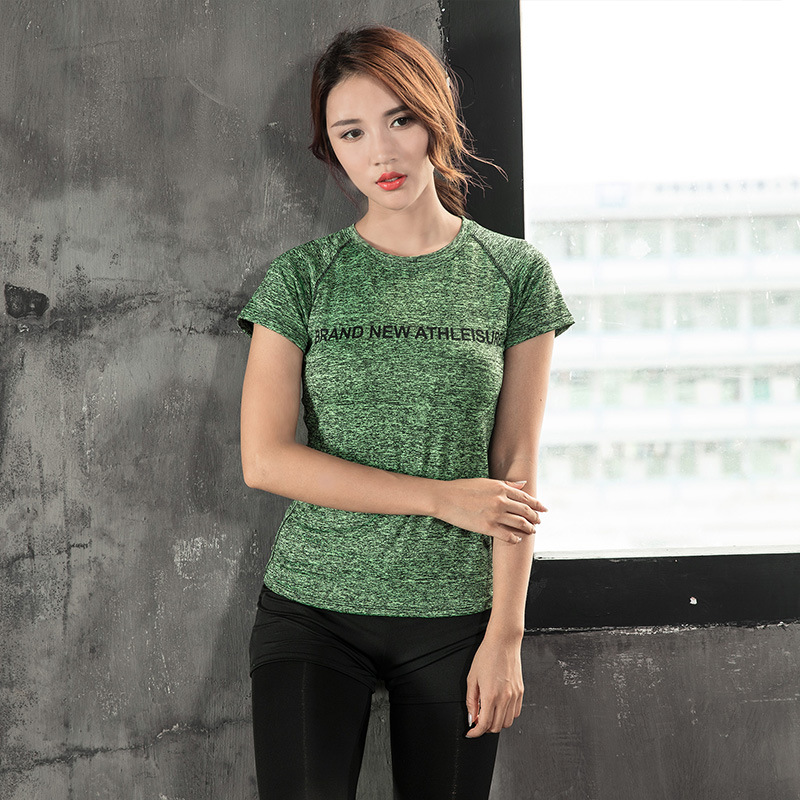 New StyleYoga Clothes Women OutdoorSports Short Sleeved Gym Moisture Wicking Tops Fashion Printing Short Sleeved Women Green - Shop at LoveMi