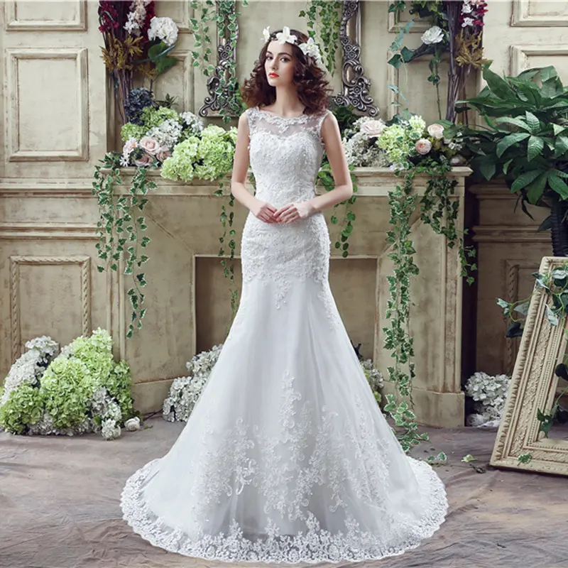 Bride Trailing Wedding Dress Sexy Lace Mermaid DressW