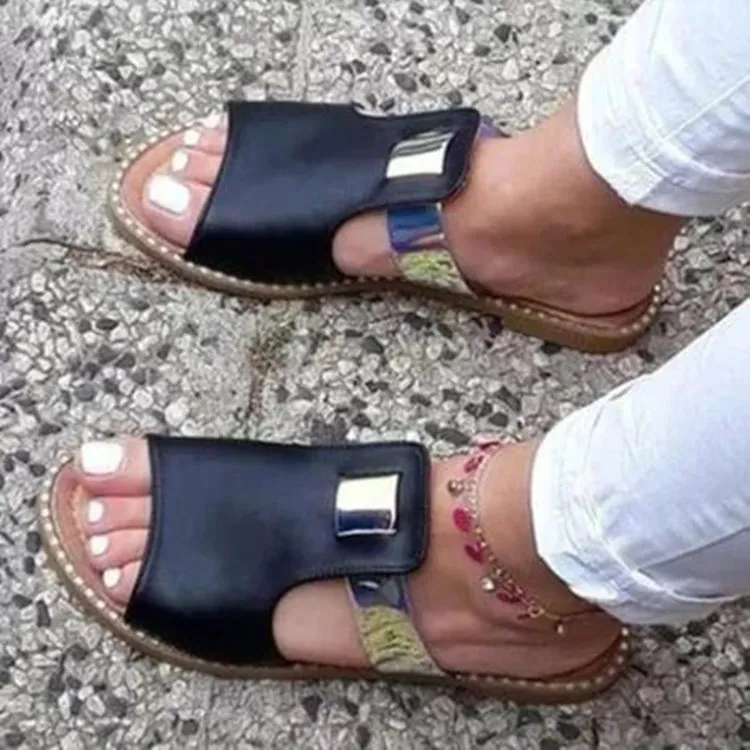 Women's Non-Slip Flat Sandals And Flip Flops - Black