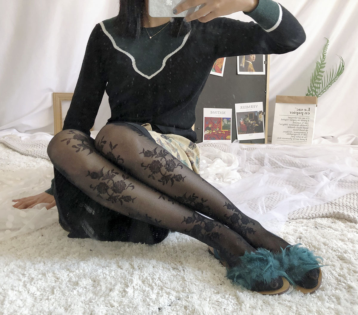 Retro Lace Rose Flower Embroidery Ultra-Thin Dark PatternFemale Summer Sweet Court Lolita White StockingsPantyhose