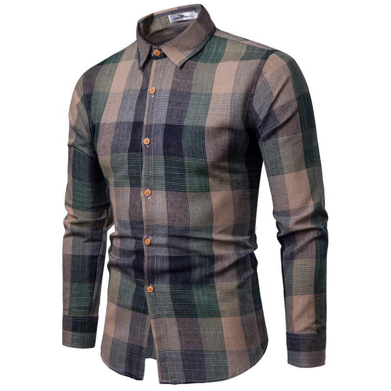 Title 2, Slim Fit Long Sleeved Casual Shirt Plaid Men