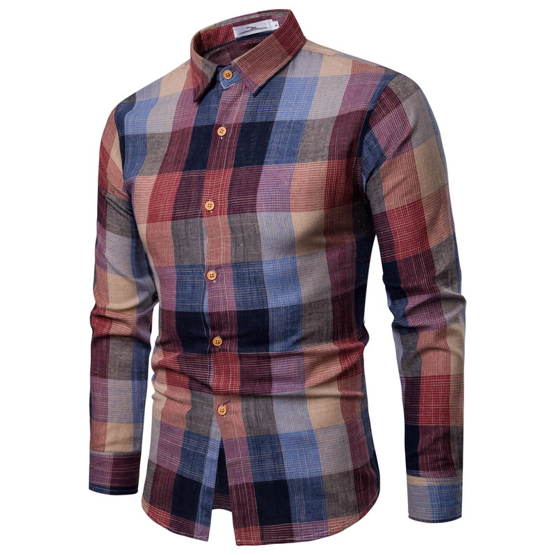 Title 3, Slim Fit Long Sleeved Casual Shirt Plaid Men