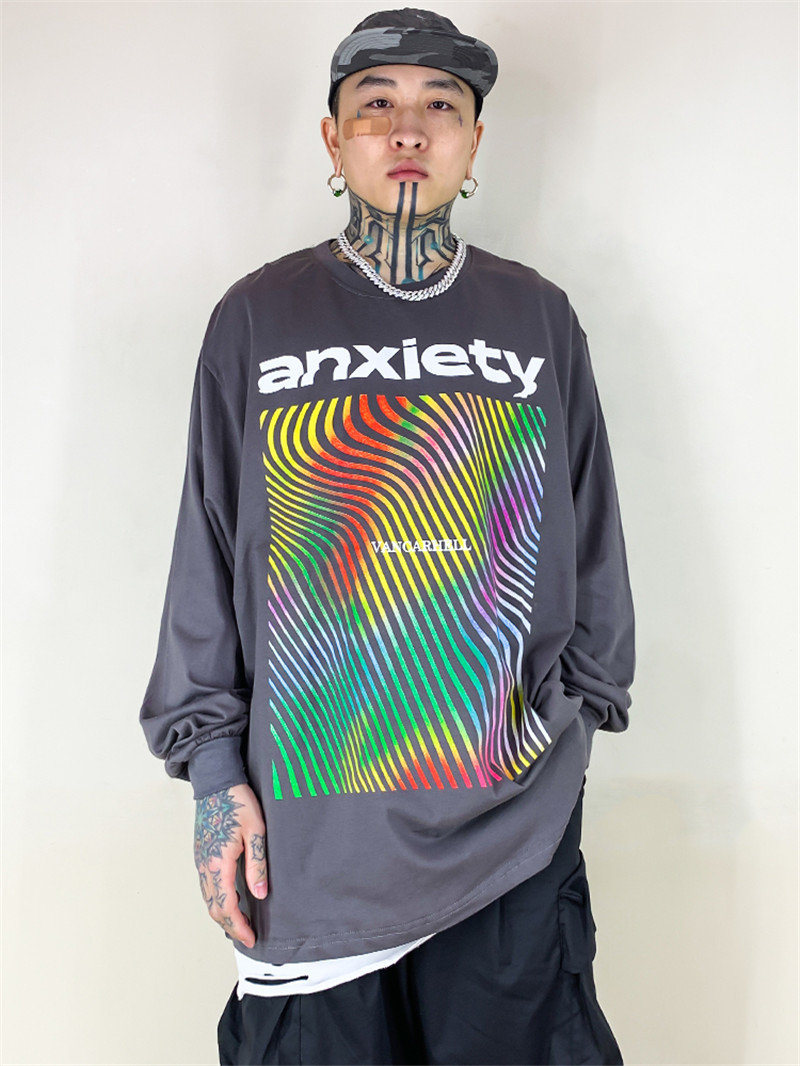 Abstract Printed Sweater Men's Loose Tide Brand Illusion Round Neck Long Sleeves