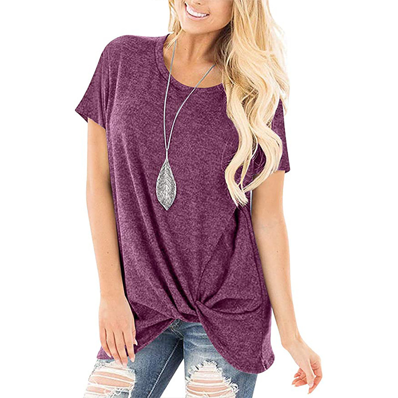 Pure Color Twist Casual Round Neck Short Sleeves