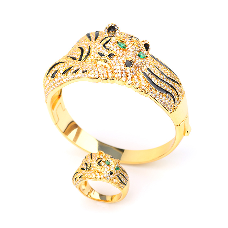 Fashion Big Leopard Full Rhinestone Bracelet Ring Set — foto 3