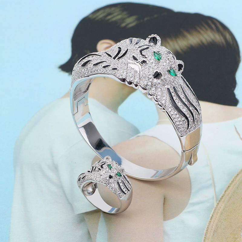 Fashion Big Leopard Full Rhinestone Bracelet Ring Set — foto 6