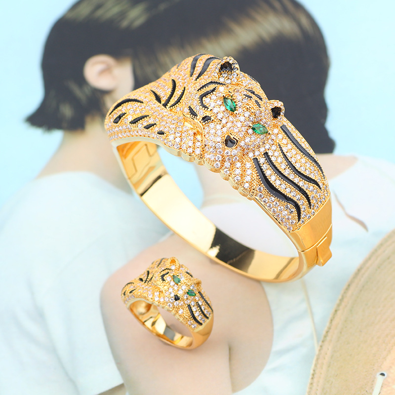 Fashion Big Leopard Full Rhinestone Bracelet Ring Set — foto 2