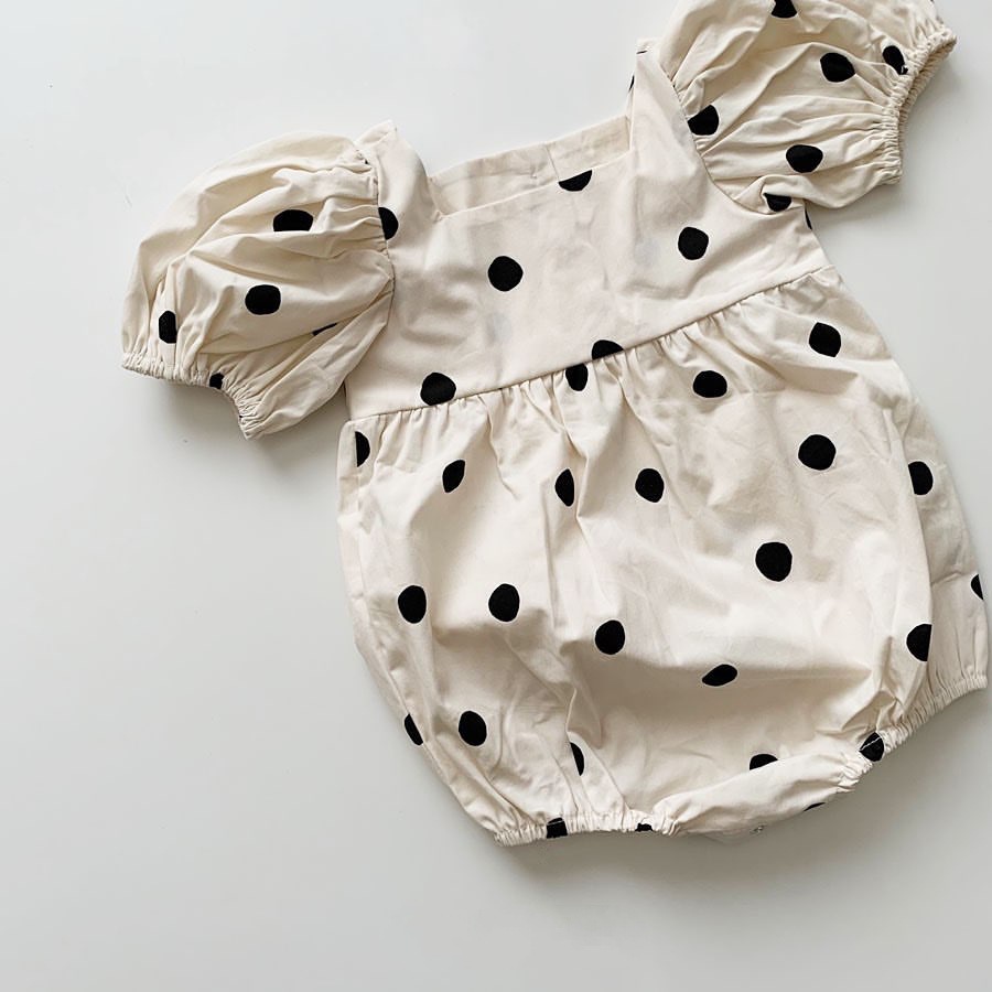 Puff Sleeve Polka Dot Triangle Romper Baby Jumpsuit