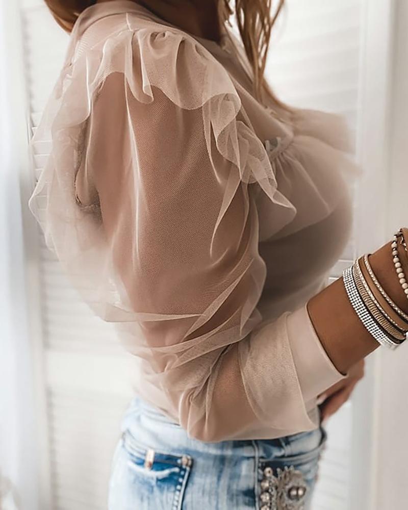 Mesh Stitching Leopard Print Bottoming Shirt T-shirt