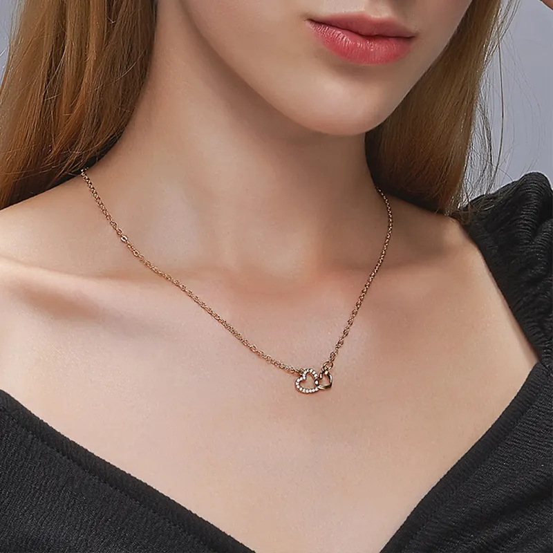 Love Necklace Temperament Double Peach Heart Pendant