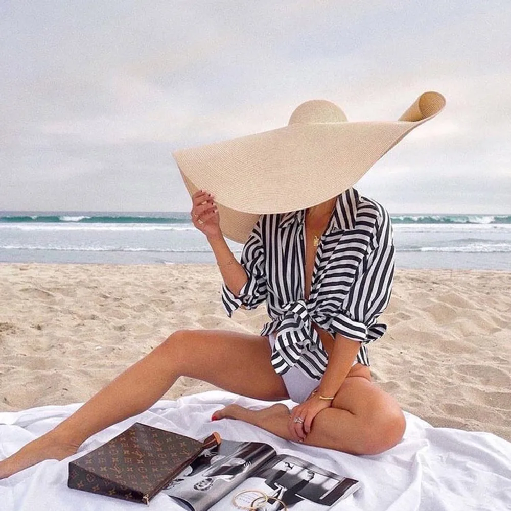 25CM Wide Brim Oversized Beach Hats for Women Large