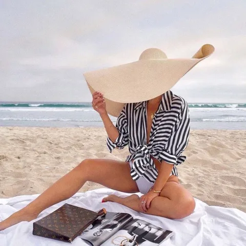 25CM Wide Brim Oversized Beach Hats for Women Large