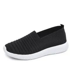 Large Size Flat Shoes Autumn Flying Knit Women's Single Shoes - Black - View 1
