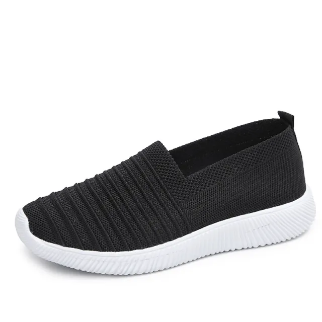 Large Size Flat Shoes Autumn Flying Knit Women's Single Shoes Black - Shop at LoveMi