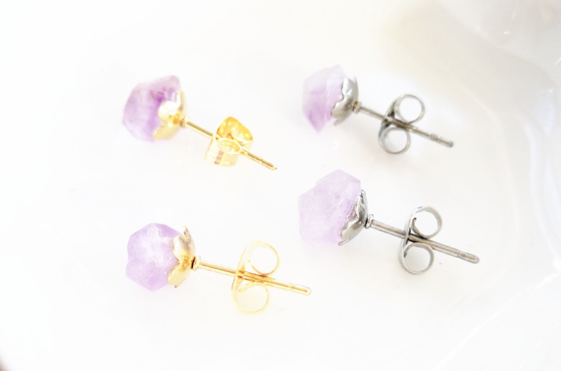 Amethyst Crushed Stone Stud Earrings