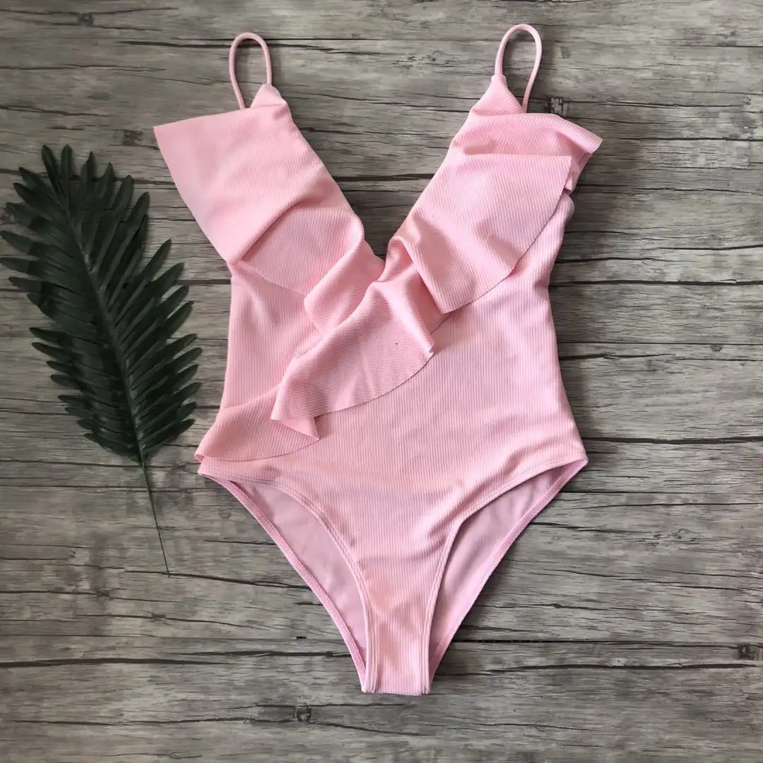 Ruffled Solid Color One-Piece Swimsuit