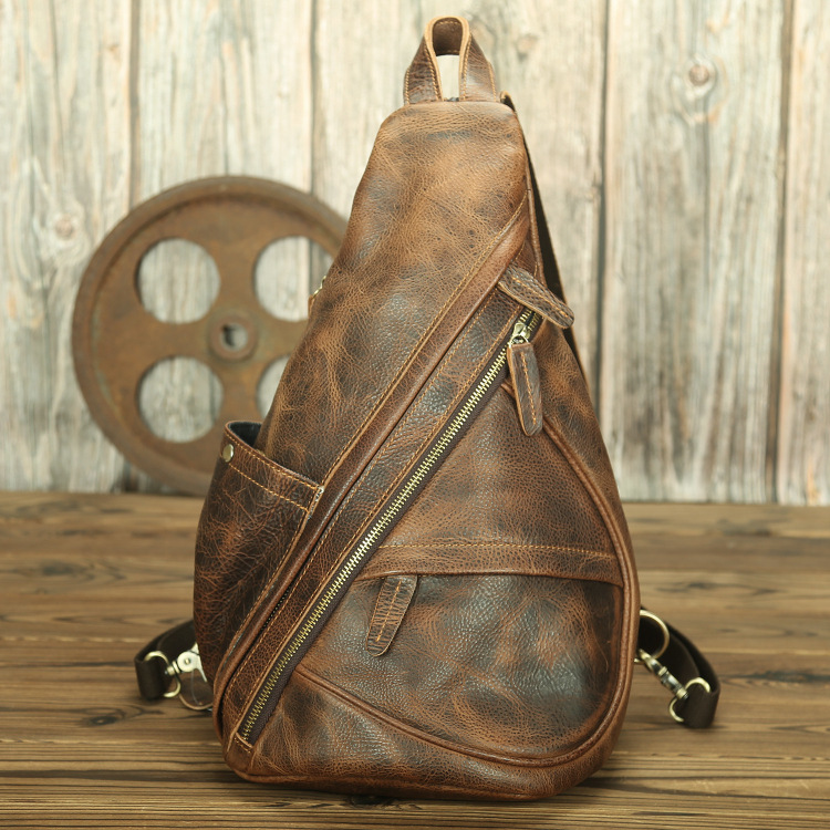 LACHIOUR Mens Genuine Leather Chest Bag Men 