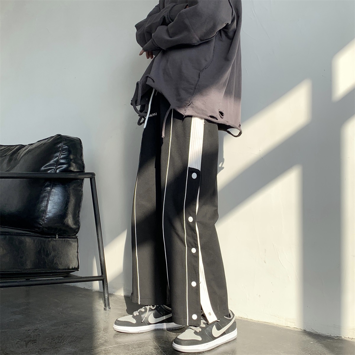 Wide Leg Pants Men'S Korean Fashion Loose Straight Tube Drop Summer Breasted Pants