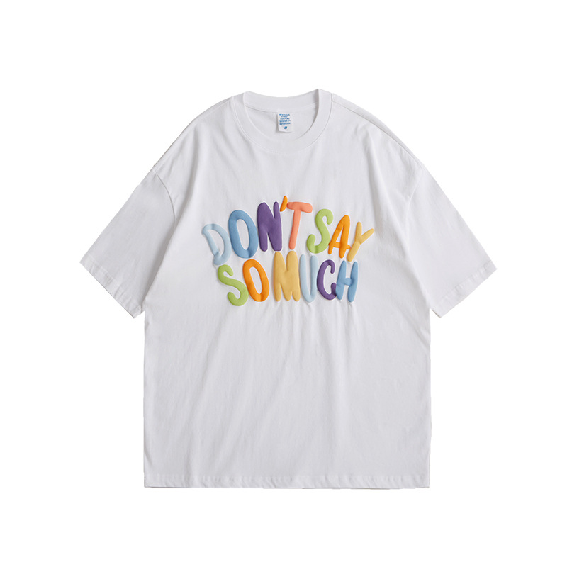 Xinjiang Cotton Foam Printed Color Letters Loose Short Sleeve T-shirt