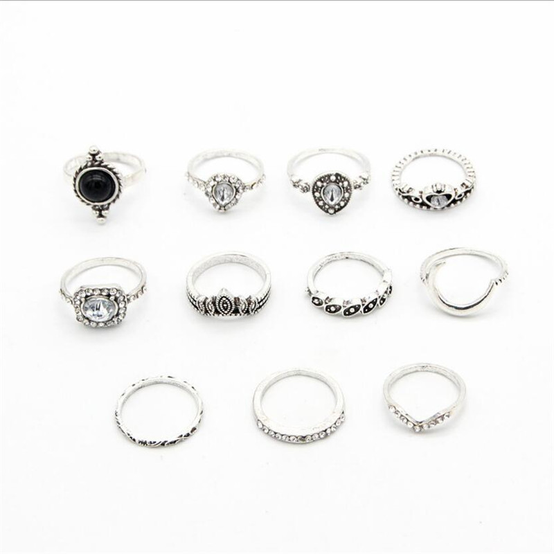 Vintage Diamond Black Gem Ring Geometry 11 Piece Set Ring Ring Jewelry