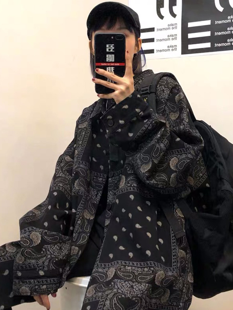 Long-sleeved Ethnic Flower Shirt Women Trend Retro