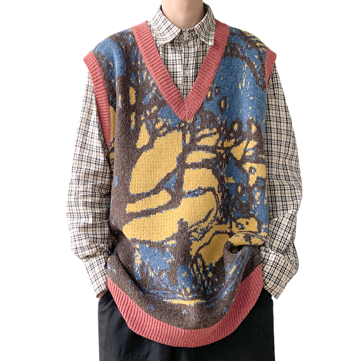 Plant Jacquard V-Neck Sweater Sweater