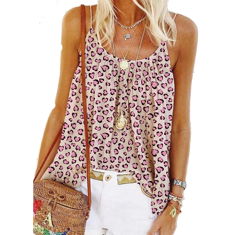 Leopard Print Round Neck Ruffled Camisole