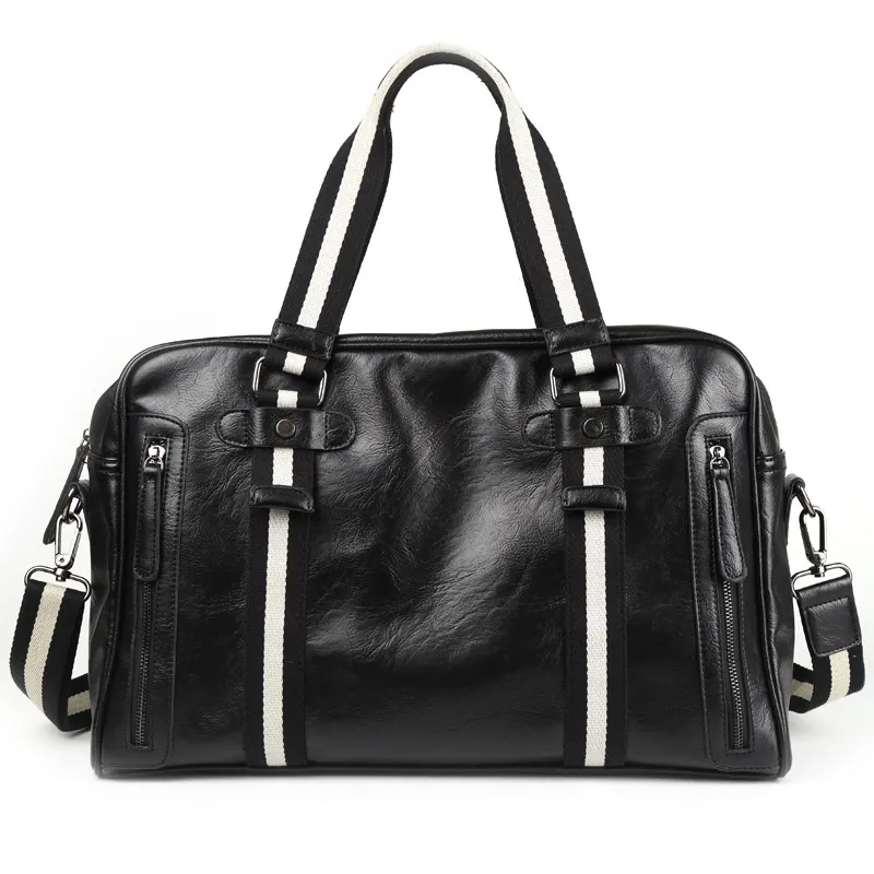 Retro Men's Portable Official Document Messenger Shoulder Bag Fashion Travel PU Leather - Black