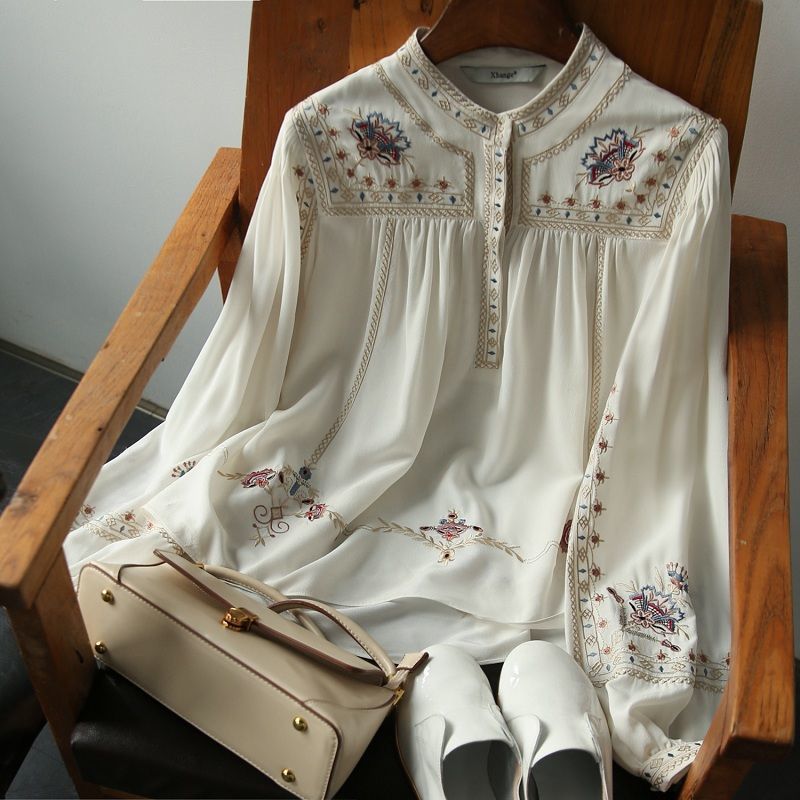 Printed Shirt Women Retro Bohemian Style Lantern Sleeve T-shirt