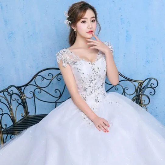 Luxury Wedding Dress With Fat Diamonds Embellished Summer And Spring One shoulder Wedding Dress White - Shop at LoveMi