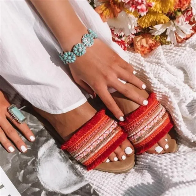New Summer Fashion All Match Outer Wear Flat Bottom One Word Non Slip Beach Net Red Sandals Large Size Ins Slippers Women Red - Shop at LoveMi