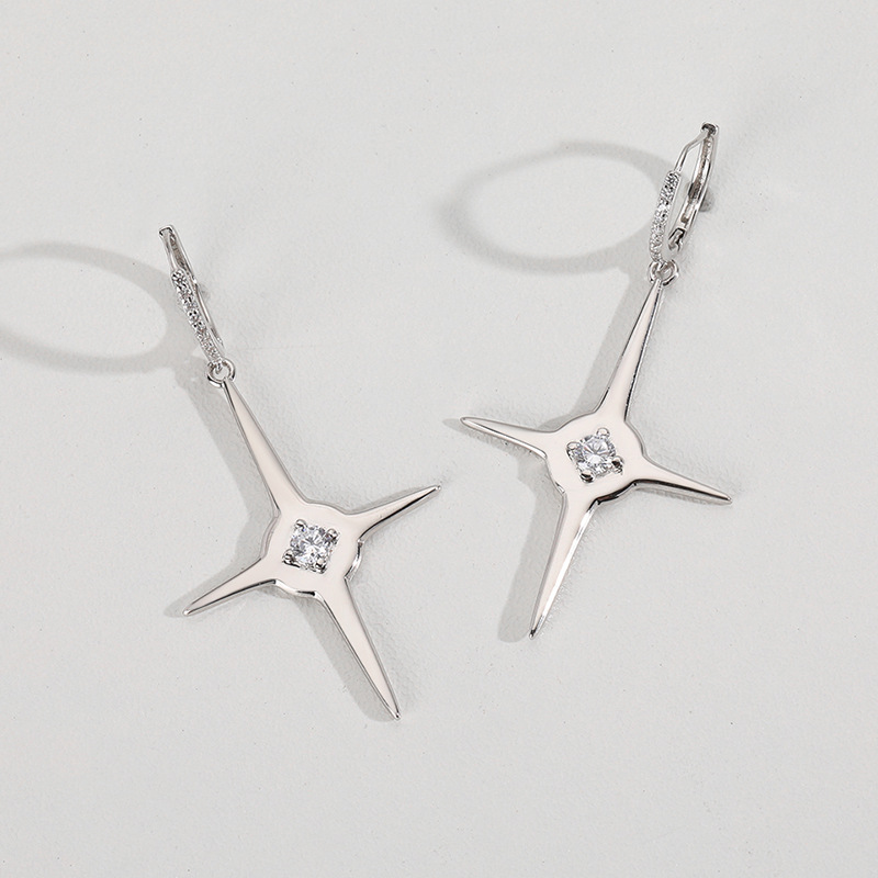 Sterling Silver European Style Fashion Atmospheric Cross Stud Earrings