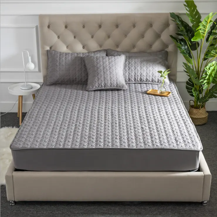 Solid Color Bed Sheet One-piece Cotton Bedspread Quilted Non-slip