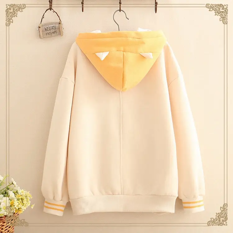 Mori Girl 19 Autumn And Winter Clothes Student Childlike Fox Cloud Color Matching Hooded Plus Velvet Warm Sweater Girl Color Matching Hoodie Outside