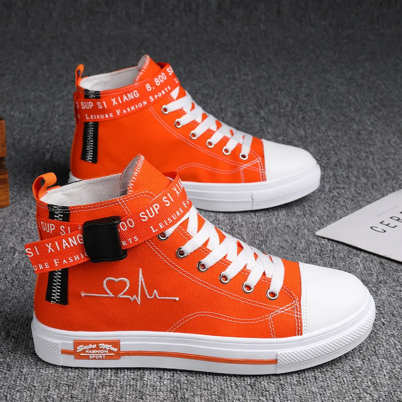 High-top Canvas Shoes Korean Trend Men's Casual Shoes Student Trend Shoes Sneakers - Orange