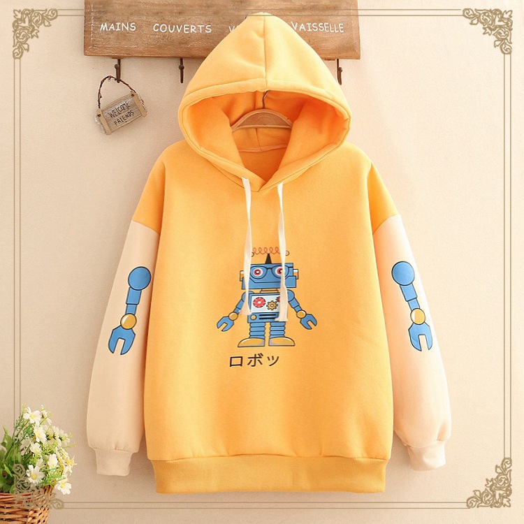 Title 5, Mori Girl Cartoon Robot Print Color-blocking Pl...