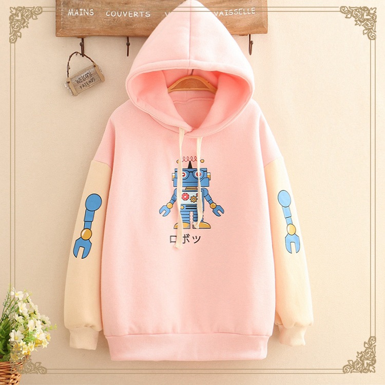 Title 1, Mori Girl Cartoon Robot Print Color-blocking Pl...