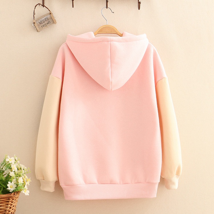 Mori Girl Cartoon Robot Print Color-blocking Plus Velvet Sweater