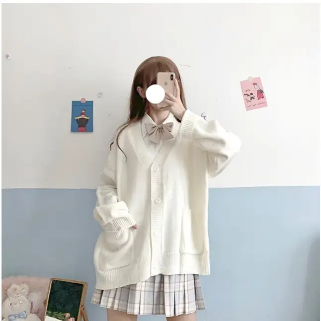 Large Size Loose Sense Pure Color Jk Sweater Coat Women'S Knitted Cardigan