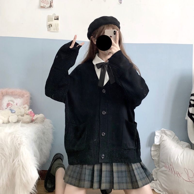 Large Size Loose Sense Pure Color Jk Sweater Coat Women'S Knitted Cardigan