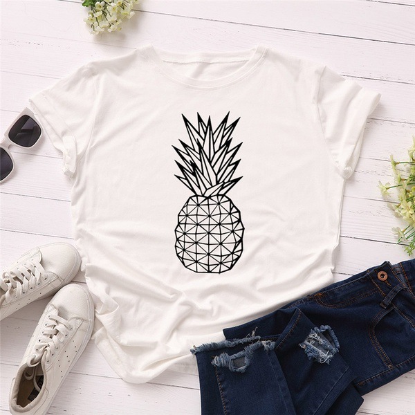 Summer Spot Amazon Ebay Wish European And American Women'S Pineapple Print Short-Sleeved T-Shirt